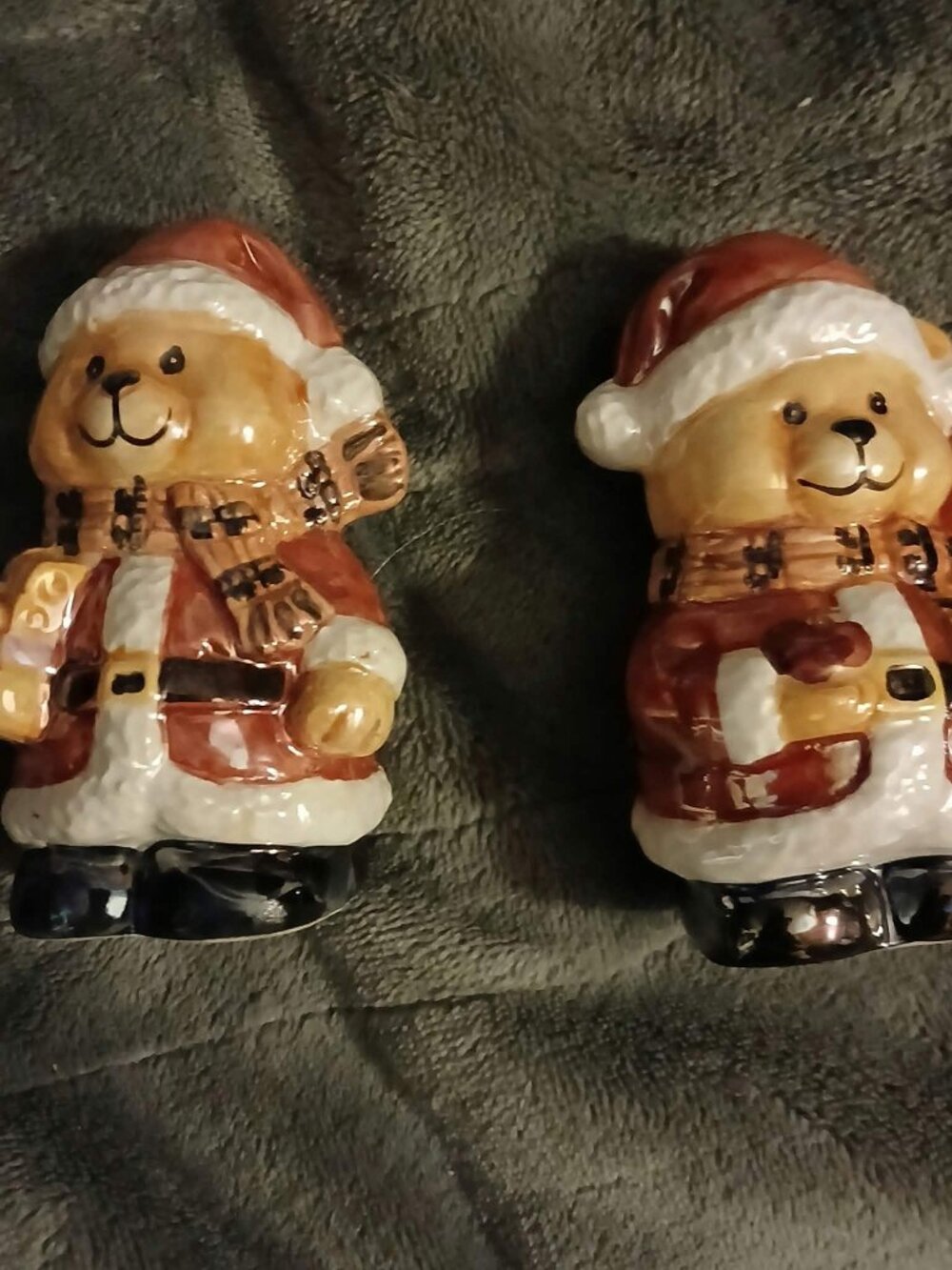Vintage Iridescent Santa Christmas Bear Salt & Pepper Shakers